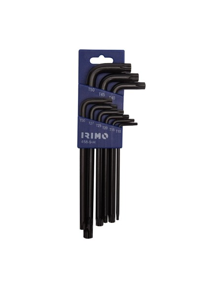 JUEGO PETACA 9 LLAVES ACODADAS PAVONADAS TORX® T10-T50 458-9-H IRIMO