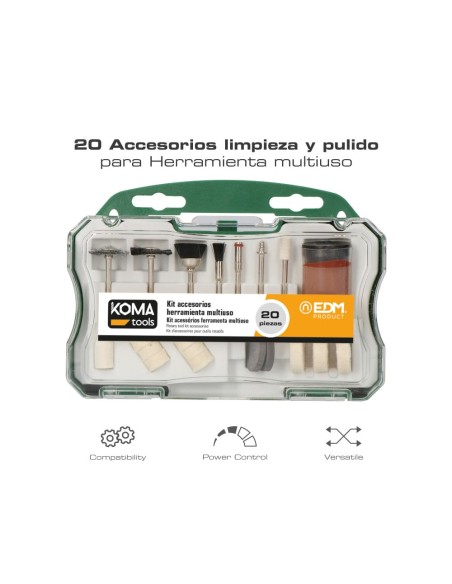 KOMA TOOLS 08735 SET 20 ACCESORIOS KOMA TOOLS PARA MINI HERRAMIENTA MULTIUSOS ROTATIVA REF: 08709 EDM