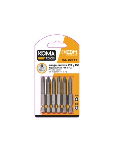 KOMA TOOLS 08741 JUEGO 6 PUNTAS PH 1-2-3 PZ 1-2-3 X 50MM KOMA TOOLS