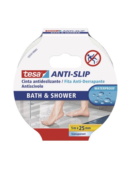 E3/47272 CINTA ANTIDESLIZANTE BAÑO Y DUCHA 5m x 25mm TRANSPARENTE. 55533 TESA