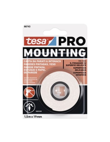 E3/47265 CINTA DOBLE CARA MOUNTING PRO PARED PINTADA 1.5m x 19mm 66743 TESA