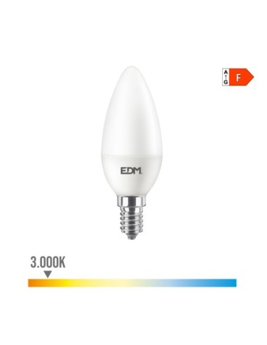 BOMBILLA VELA LED E14 8W 806 lm 3000K LUZ CALIDA Ø38x114cm EDM