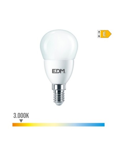 BOMBILLA ESFERICA E14 7W 806 lm 3000K LUZ CALIDA Ø48x95cm EDM