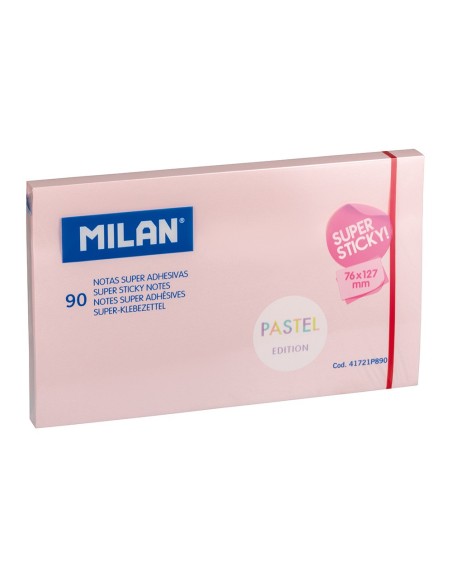 BLOC 90 NOTAS SUPER ADHESIVAS ROSA PASTEL 76x127mm MILAN