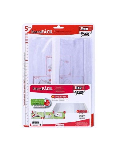 Pack con 5 forros para libros ajustables de PVC transparente 300x530mm Grafoplas