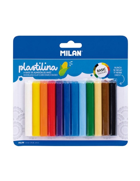 Blíster con 12 barritas de plastilina de colores 140g Milan