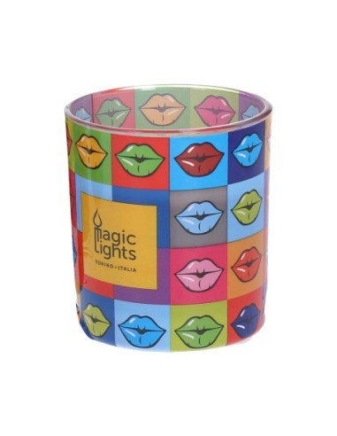 E3/84054 VELA EN VASO POP ART Ø75cm al.84cm LABIOS MAGIC LIGHTS