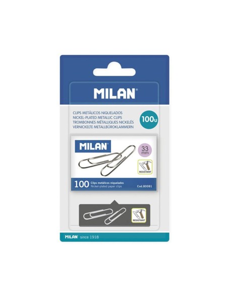 BLISTER 1 CAJA 100 CLIPS METALICOS 33MM MILAN.