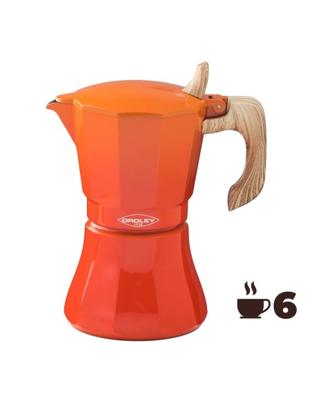 Cafetera de aluminio de 6 tazas mod: categoría" color naranja oroley