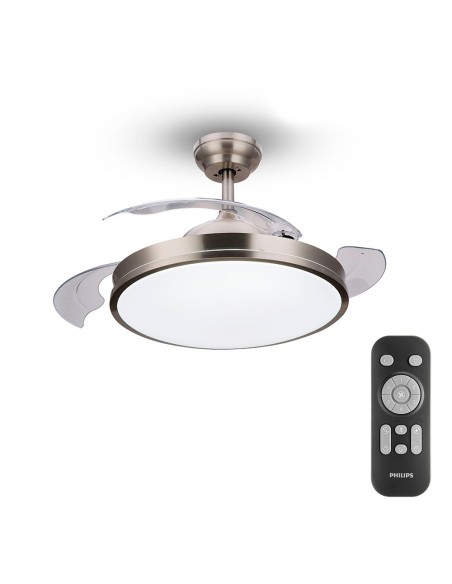 E3/93544 Ventilador Techo De Led Modelo Atlas Nikel Potencia: 28+35W Aspas: Ø106Cm Con Mando A Distancia Philips