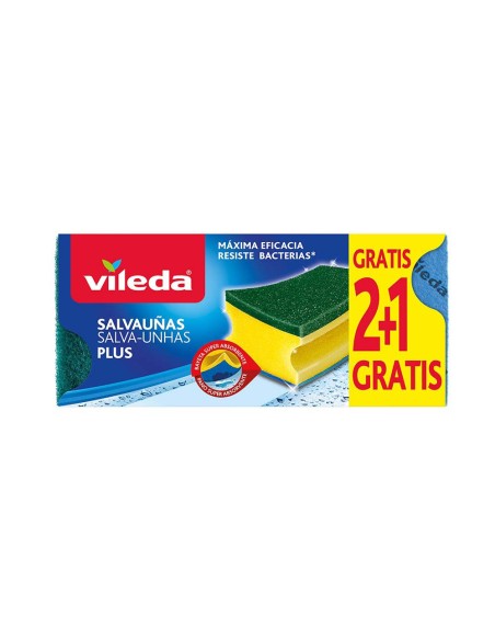 VILEDA 77666 SALVAUÑAS ANTIBACTERIAS 2+1 ESTROPAJO CON BAYETA