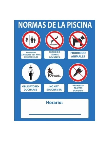 Cartel normas piscina PVC 04mm 500x400mm Normaluz