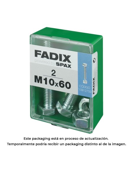 CAJA M 2 uds. TORNILLO METRICA CAB HEX +TUERCA CINC M10x60mm FADIX