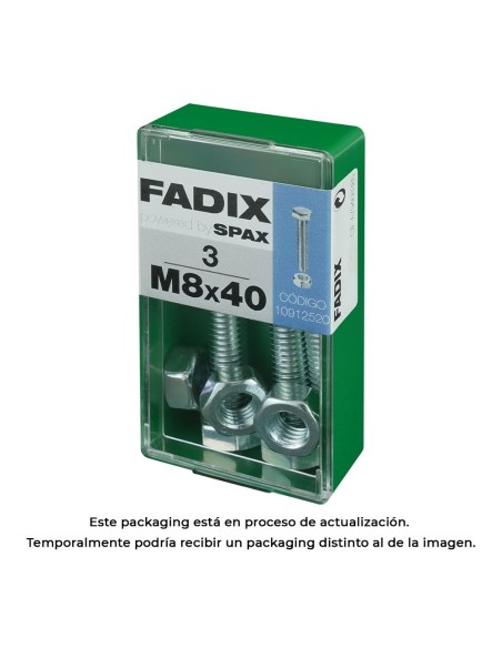 CAJA S 3 uds. TORNILLO METRICA CAB HEX +TUERCA CINC M 8x40mm FADIX