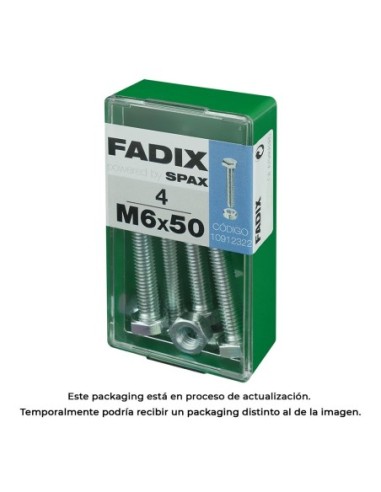 CAJA S 4 uds. TORNILLO METRICA CAB HEX +TUERCA CINC M 6x50mm FADIX