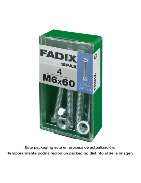 CAJA S 4 uds. TORNILLO METRICA CAB HEX +TUERCA CINC M 6x60mm FADIX