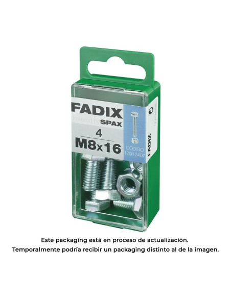 CAJA S 4 uds. TORNILLO METRICA CAB HEX +TUERCA CINC M 8x16mm FADIX