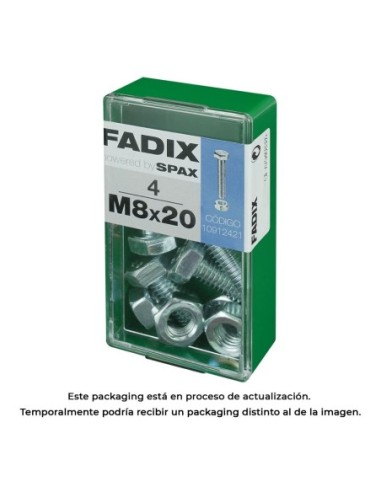 CAJA S 4 uds. TORNILLO METRICA CAB HEX +TUERCA CINC M 8x20mm FADIX