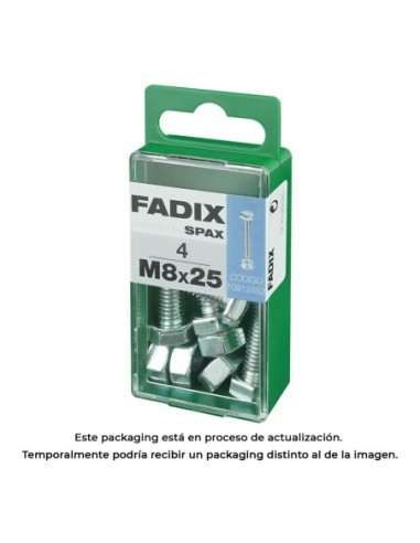 CAJA S 4 uds. TORNILLO METRICA CAB HEX +TUERCA CINC M 8x25mm FADIX