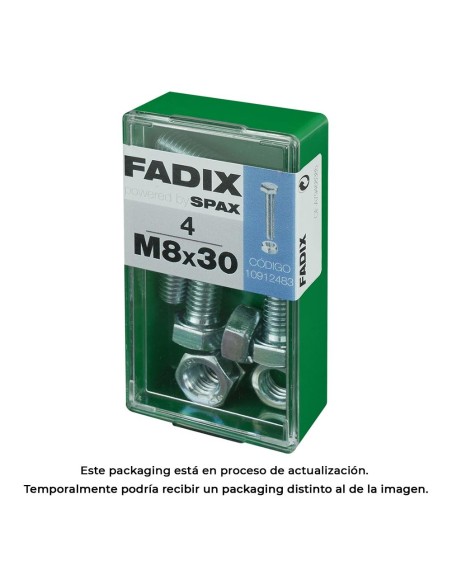 CAJA S 4 uds. TORNILLO METRICA CAB HEX +TUERCA CINC M 8x30mm FADIX