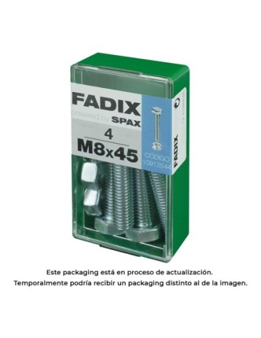 CAJA S 4 uds. TORNILLO METRICA CAB HEX +TUERCA CINC M 8x45mm FADIX