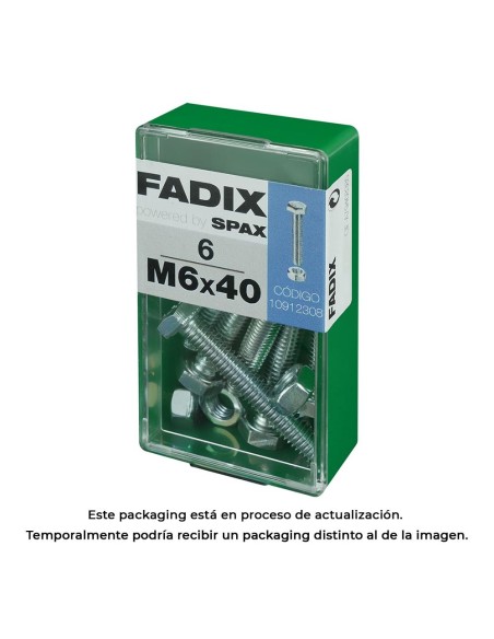 CAJA S 6 uds. TORNILLO METRICA CAB HEX +TUERCA CINC M 6x40mm FADIX