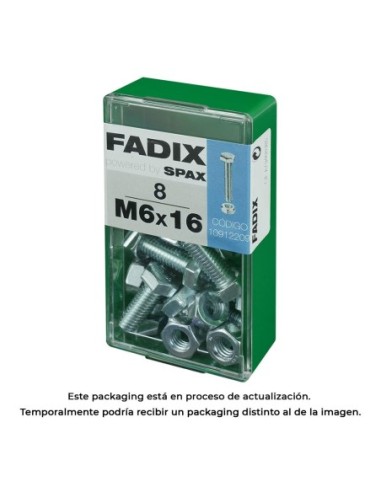 CAJA S 8 uds. TORNILLO METRICA CAB HEX +TUERCA CINC M 6x16mm FADIX