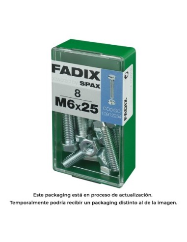 CAJA S 8 uds. TORNILLO METRICA CAB HEX +TUERCA CINC M 6x25mm FADIX