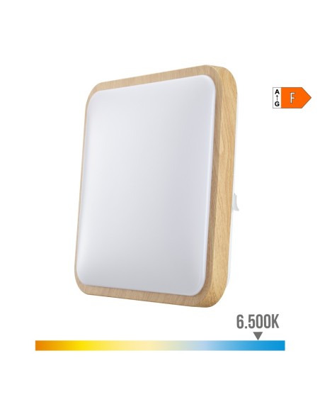 Aplique superficie cuadrado LED 18w 1820lm 6400k 33x33x7cm efecto madera EDM