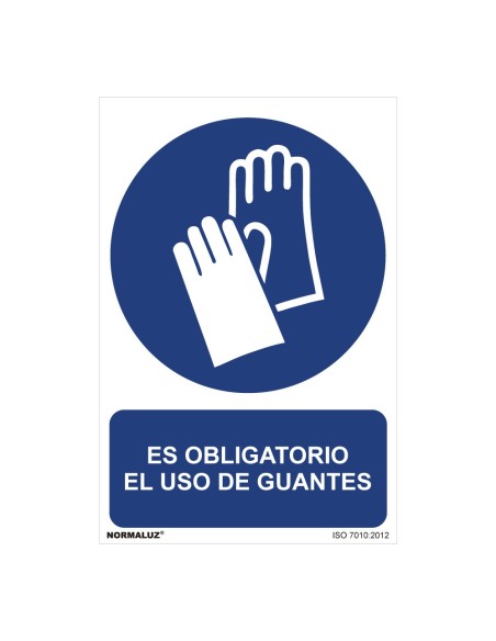 E3/08965 SEÑAL USO OBLIGATORIO "ES OBLIGATORIO EL USO DE GUANTES" (PVC 0.7MM)  30X40CM