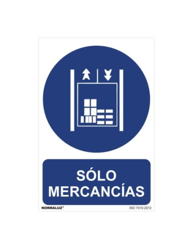 E3/08970 SEÑAL USO OBLIGATORIO "SÓLO MERCANCÍAS" (PVC 0.7MM)  30X40CM