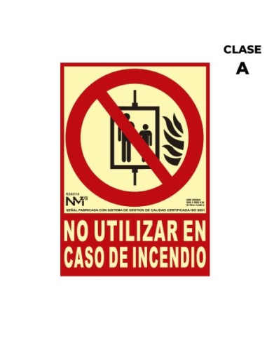 E3/08948 SEÑAL DE EXTINCIÓN "NO UTILIZAR EN CASO DE INCENDIO" CLASE A (PVC 1MM)  21X30CM