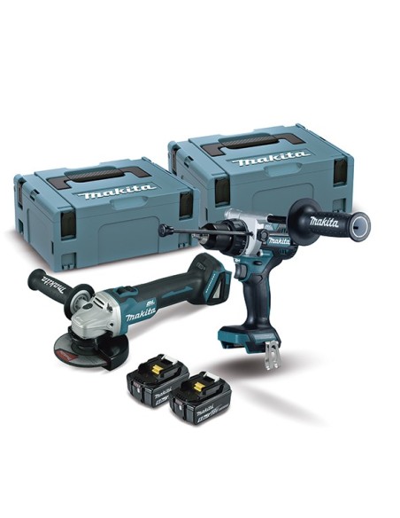 MAKITA DLX2413TJ Kit combo DGA504Z + DHP486Z + BL1850Bx2 5.0Ah (2 baterías y cargador)