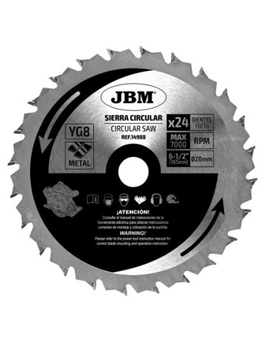 JBM 14988 HOJA DE SIERRA CIRCULAR 24T 165MM PARA METAL PARA REF. 60007