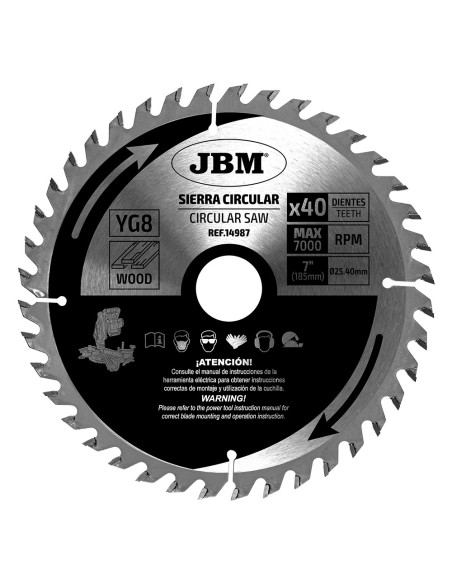 JBM 14987 HOJA DE SIERRA CIRCULAR 40T 185MM PARA MADERA PARA REF. 60022