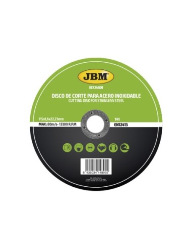 JBM 14899 DISCO DE CORTE T41 PARA ACERO INOXIDABLE 115X1.6MM