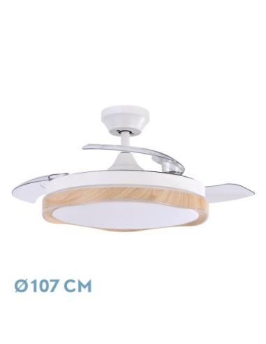 Ventilador de techo retráctil Fabrilamp modelo BLONDI blanco y haya  (Ø 107 cm)