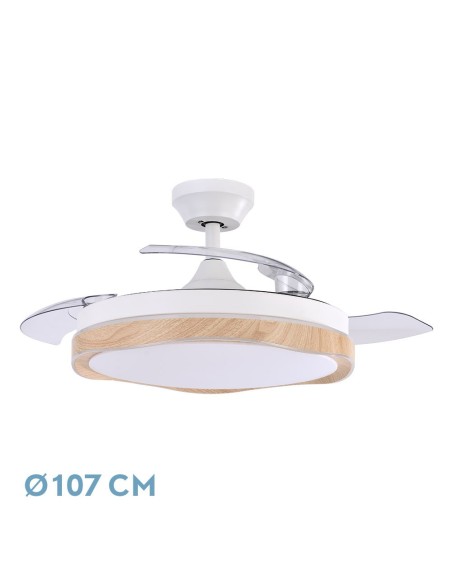 Ventilador de techo retráctil Fabrilamp modelo BLONDI blanco y haya  (Ø 107 cm)