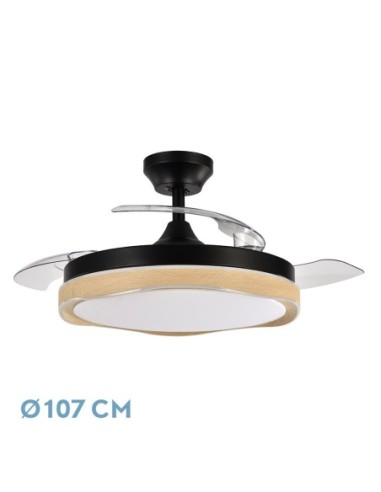 Ventilador de techo retráctil Fabrilamp modelo BLONDI negro y madera  (Ø 107 cm)