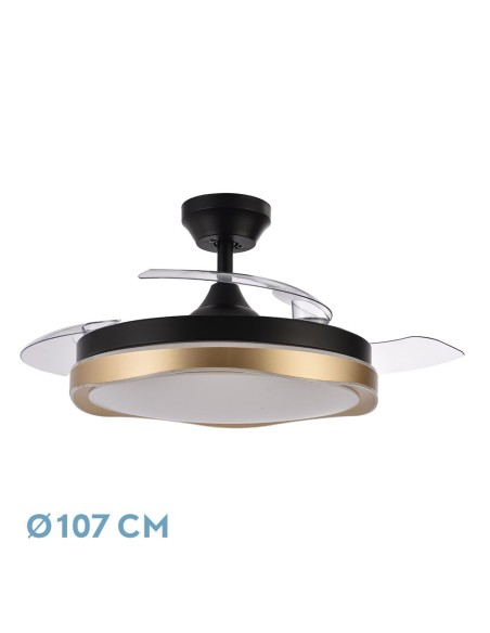 Ventilador de techo retráctil Fabrilamp modelo BLONDI negro y oro  (Ø 107 cm)