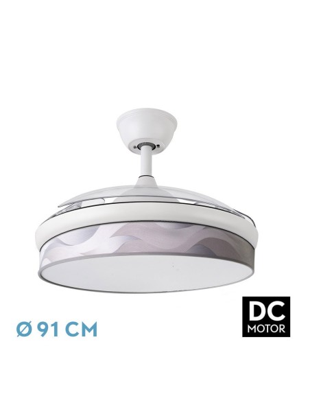 Ventilador de techo retráctil Fabrilamp modelo MODA blanco y  ola gris  (Ø 91 cm)