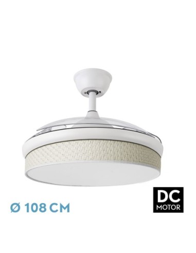 Ventilador de techo retráctil Fabrilamp modelo MODA blanco y cañizo blanco  (Ø 108 cm)