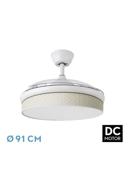 Ventilador de techo retráctil Fabrilamp modelo MODA blanco y cañizo blanco  (Ø 91 cm)