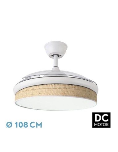 Ventilador de techo retráctil Fabrilamp modelo MODA blanco y cañizo claro  (Ø 108 cm)