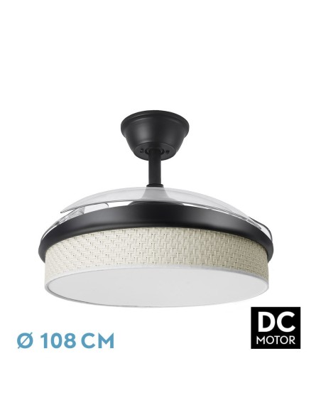 Ventilador de techo retráctil Fabrilamp modelo MODA negro y cañizo blanco  (Ø 108 cm)