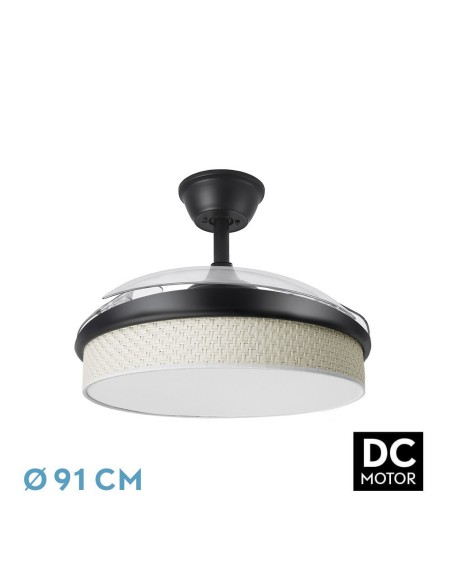 Ventilador de techo retráctil Fabrilamp modelo MODA negro y cañizo blanco  (Ø 91 cm)