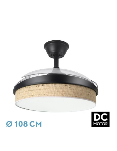 Ventilador de techo retráctil Fabrilamp modelo MODA negro y cañizo claro  (Ø 108 cm)