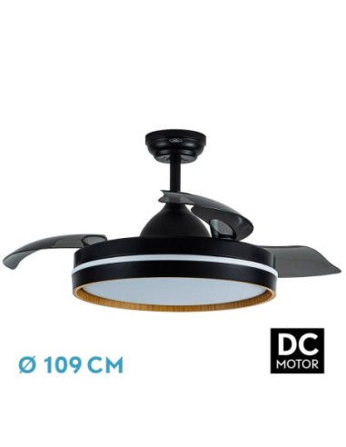 Ventilador de techo retráctil Fabrilamp modelo NALON negro y madera oscura  (Ø 109 cm)