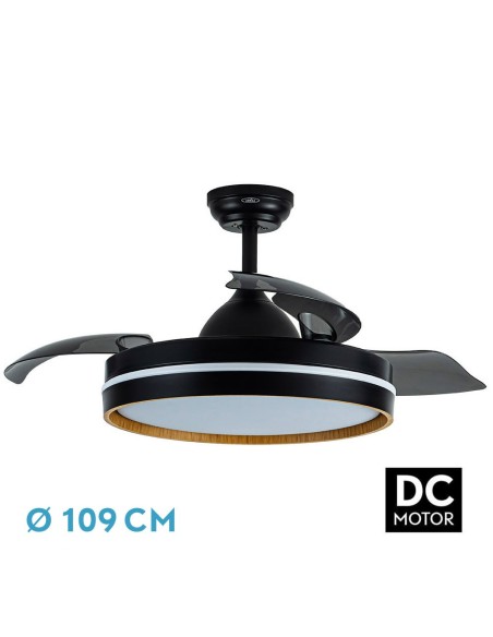 Ventilador de techo retráctil Fabrilamp modelo NALON negro y madera oscura  (Ø 109 cm)