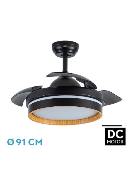 Ventilador de techo retráctil Fabrilamp modelo NALON negro y madera oscura  (Ø 91 cm)